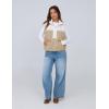 imageYeokou Women Fleece Sherpa Vest Cropped Half Zip Sleeveless Warm Fuzzy Contrast Color Outwear Vest Kangaroo PocketKhaki