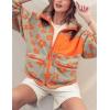 imageYeokou Women Floral Jacket Winter Sherpa Fleece Coat Daisy Jacquard Stand Collar Full ZipUp Pockets Warm Lining OutwearOrange