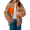 imageYeokou Women Floral Jacket Winter Sherpa Fleece Coat Daisy Jacquard Stand Collar Full ZipUp Pockets Warm Lining OutwearOrange