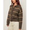 imageYeokou Women Striped Cardigan Sweaters Button Down Crewneck Fall Winter Casual Knit OutfitsCoffee