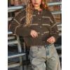 imageYeokou Women Striped Cardigan Sweaters Button Down Crewneck Fall Winter Casual Knit OutfitsCoffee