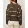 imageYeokou Women Striped Cardigan Sweaters Button Down Crewneck Fall Winter Casual Knit OutfitsCoffee