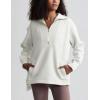 imageYeokou Womens Fleece Jacket Coat Sherpa Lined Half Zip Sweatshirt Fall Winter Fuzzy Long Sleeve Pullover Outfits with PocketsWhite