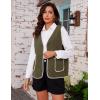 imageYeokou Womens Fleece Sherpa Vest Contrast Trim V Neck Button Down Fall Winter Warm Fuzzy Outwear Vests with PocketsArmygreen