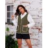 imageYeokou Womens Fleece Sherpa Vest Contrast Trim V Neck Button Down Fall Winter Warm Fuzzy Outwear Vests with PocketsArmygreen