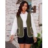 imageYeokou Womens Fleece Sherpa Vest Contrast Trim V Neck Button Down Fall Winter Warm Fuzzy Outwear Vests with PocketsArmygreen