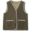 imageYeokou Womens Fleece Sherpa Vest Contrast Trim V Neck Button Down Fall Winter Warm Fuzzy Outwear Vests with PocketsArmygreen