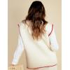 imageYeokou Womens Fleece Sherpa Vest Contrast Trim V Neck Button Down Fall Winter Warm Fuzzy Outwear Vests with PocketsBeige