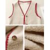 imageYeokou Womens Fleece Sherpa Vest Contrast Trim V Neck Button Down Fall Winter Warm Fuzzy Outwear Vests with PocketsBeige