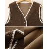 imageYeokou Womens Fleece Sherpa Vest Contrast Trim V Neck Button Down Fall Winter Warm Fuzzy Outwear Vests with PocketsBrown