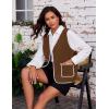 imageYeokou Womens Fleece Sherpa Vest Contrast Trim V Neck Button Down Fall Winter Warm Fuzzy Outwear Vests with PocketsBrown