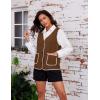 imageYeokou Womens Fleece Sherpa Vest Contrast Trim V Neck Button Down Fall Winter Warm Fuzzy Outwear Vests with PocketsBrown