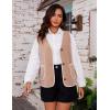 imageYeokou Womens Fleece Sherpa Vest Contrast Trim V Neck Button Down Fall Winter Warm Fuzzy Outwear Vests with PocketsKhaki
