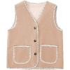 imageYeokou Womens Fleece Sherpa Vest Contrast Trim V Neck Button Down Fall Winter Warm Fuzzy Outwear Vests with PocketsKhaki