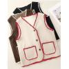 imageYeokou Womens Fleece Sherpa Vest Contrast Trim V Neck Button Down Fall Winter Warm Fuzzy Outwear Vests with PocketsKhaki