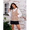 imageYeokou Womens Fleece Sherpa Vest Contrast Trim V Neck Button Down Fall Winter Warm Fuzzy Outwear Vests with PocketsKhaki