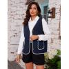imageYeokou Womens Fleece Sherpa Vest Contrast Trim V Neck Button Down Fall Winter Warm Fuzzy Outwear Vests with PocketsNavy