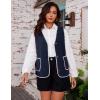 imageYeokou Womens Fleece Sherpa Vest Contrast Trim V Neck Button Down Fall Winter Warm Fuzzy Outwear Vests with PocketsNavy