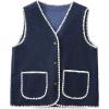 imageYeokou Womens Fleece Sherpa Vest Contrast Trim V Neck Button Down Fall Winter Warm Fuzzy Outwear Vests with PocketsNavy