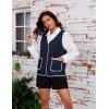 imageYeokou Womens Fleece Sherpa Vest Contrast Trim V Neck Button Down Fall Winter Warm Fuzzy Outwear Vests with PocketsNavy