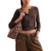 imageYeokou Womens Henley Tunic Shirts Long Sleeve Ribbed Crewneck Button Tops Slim Fit Fall OutfitsCoffee