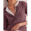imageYeokou Womens Henley Tunic Shirts Long Sleeve Ribbed Crewneck Button Tops Slim Fit Fall OutfitsDarkred