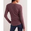 imageYeokou Womens Henley Tunic Shirts Long Sleeve Ribbed Crewneck Button Tops Slim Fit Fall OutfitsDarkred
