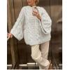 imageYeokou Womens Oversized Luxe Baggy Sweater Cable Knit Bohemia Stylish Wide Long Sleeve Cute Fall Casual PulloverBeige