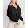 imageYeokou Womens Polar Fleece Sweatshirt Pullover HalfZip Cropped Pockets Casual Workout Jacket Coat Winter WarmBlack