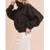 imageYeokou Womens Polar Fleece Sweatshirt Pullover HalfZip Cropped Pockets Casual Workout Jacket Coat Winter WarmBlack