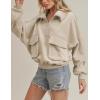 imageYeokou Womens Polar Fleece Sweatshirt Pullover HalfZip Cropped Pockets Casual Workout Jacket Coat Winter WarmLightkhaki