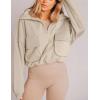imageYeokou Womens Polar Fleece Sweatshirt Pullover HalfZip Cropped Pockets Casual Workout Jacket Coat Winter WarmLightkhaki