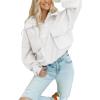 imageYeokou Womens Polar Fleece Sweatshirt Pullover HalfZip Cropped Pockets Casual Workout Jacket Coat Winter WarmWhite