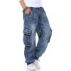 imageYeokou Mens Casual Loose Hip Hop Denim Work Pants Jeans with Cargo PocketsLight Blue
