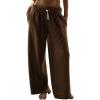 imageYeokou Women Brushed Ribbed Knit Pants Casual Wide Leg Pants Lounge Elastic Waist Pajama TrousersBrown
