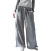 imageYeokou Women Brushed Ribbed Knit Pants Casual Wide Leg Pants Lounge Elastic Waist Pajama TrousersGrey