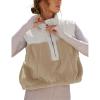 imageYeokou Women Fleece Sherpa Vest Cropped Half Zip Sleeveless Warm Fuzzy Contrast Color Outwear Vest Kangaroo PocketKhaki