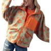 imageYeokou Women Floral Jacket Winter Sherpa Fleece Coat Daisy Jacquard Stand Collar Full ZipUp Pockets Warm Lining OutwearOrange