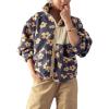 imageYeokou Women Floral Jacket Winter Sherpa Fleece Coat Daisy Jacquard Stand Collar Full ZipUp Pockets Warm Lining OutwearYellow