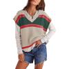 imageYeokou Women Sweater Vest Color Block Striped V Neck Sleeveless Casual Knit Tank Spring Pullover KnitwearGreen
