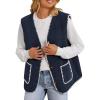 imageYeokou Womens Fleece Sherpa Vest Contrast Trim V Neck Button Down Fall Winter Warm Fuzzy Outwear Vests with PocketsNavy