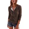 imageYeokou Womens Henley Tunic Shirts Long Sleeve Ribbed Crewneck Button Tops Slim Fit Fall OutfitsCoffee
