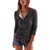 imageYeokou Womens Henley Tunic Shirts Long Sleeve Ribbed Crewneck Button Tops Slim Fit Fall OutfitsDarkgray