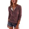 imageYeokou Womens Henley Tunic Shirts Long Sleeve Ribbed Crewneck Button Tops Slim Fit Fall OutfitsDarkred