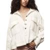 imageYeokou Womens Long Sleeve Denim Crop Babydoll Top Shirt Front Buttons Pockets Fall Casual Outfits 2025White