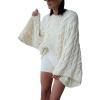 imageYeokou Womens Oversized Luxe Baggy Sweater Cable Knit Bohemia Stylish Wide Long Sleeve Cute Fall Casual PulloverBeige