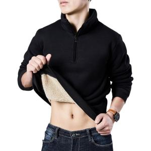 imageYeokou Mens Fashion Warm Fleece Crewneck Sweatshirt Thick Sherpa Lined Pullover Tops2black