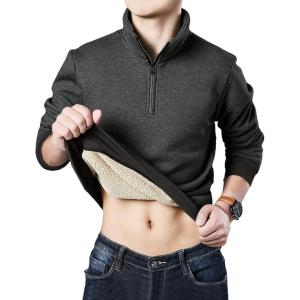 imageYeokou Mens Fashion Warm Fleece Crewneck Sweatshirt Thick Sherpa Lined Pullover Tops2grey