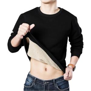 imageYeokou Mens Fashion Warm Fleece Crewneck Sweatshirt Thick Sherpa Lined Pullover TopsBlack