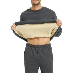 imageYeokou Mens Fashion Warm Fleece Crewneck Sweatshirt Thick Sherpa Lined Pullover TopsGrey